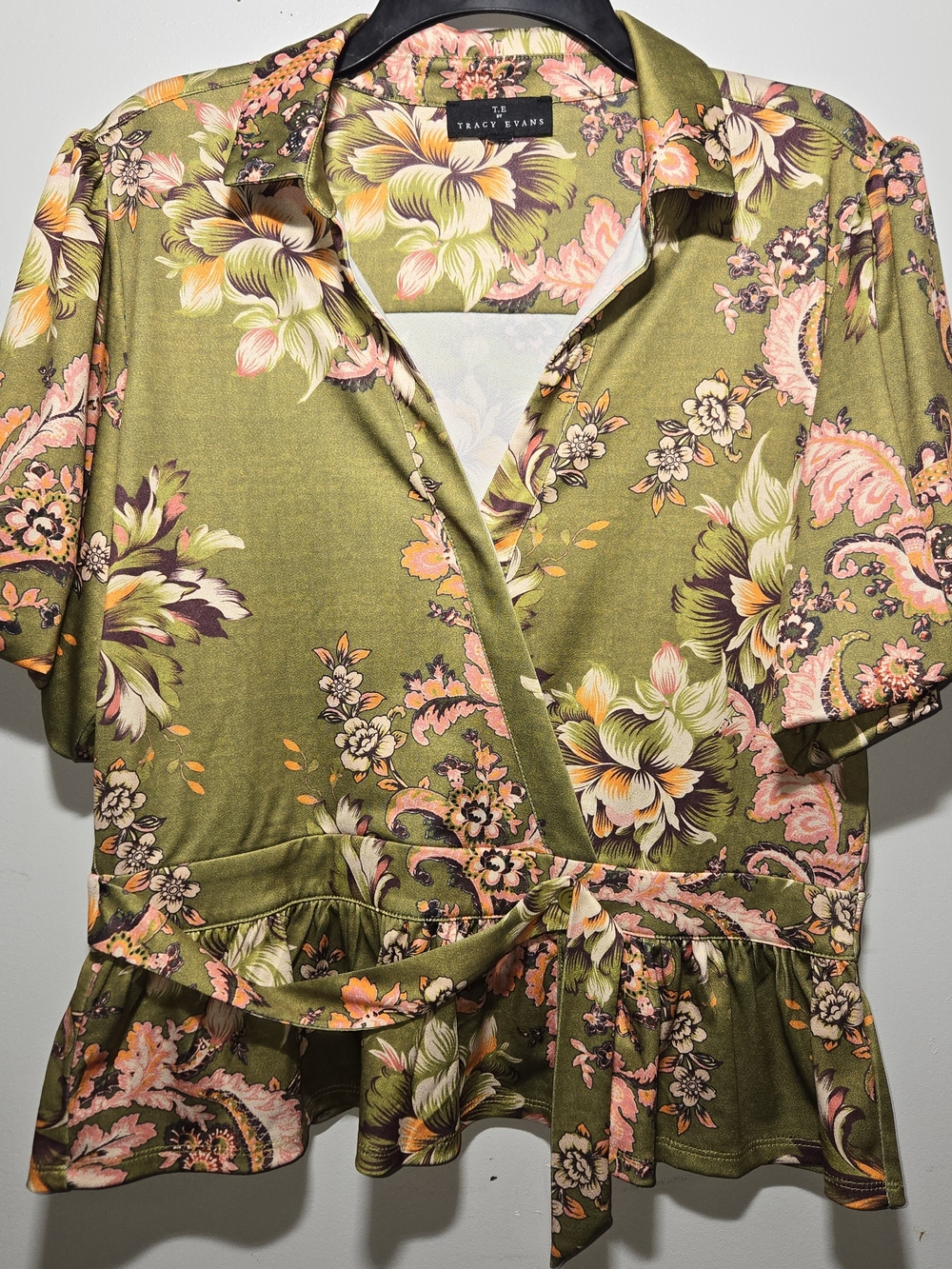 Tracy Evans Olive Floral Wrap Blouse Dress